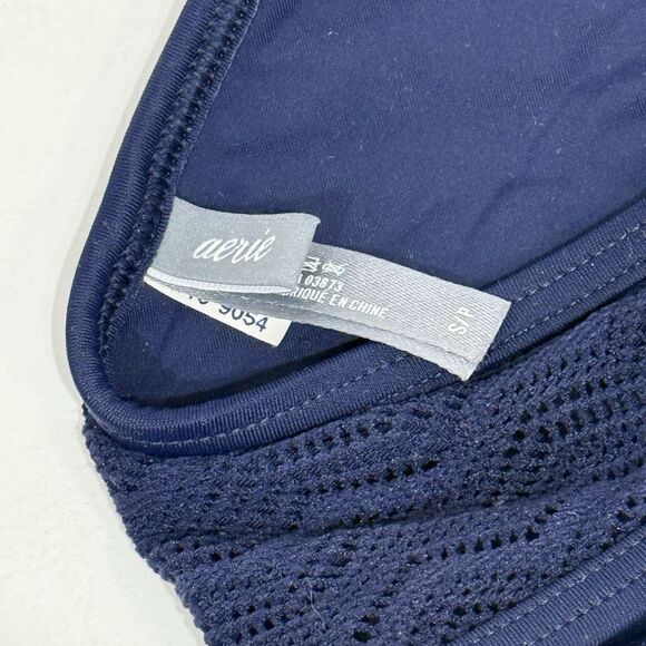 Aerie Cropped Helter Neck Blue Lace Swimsuit Top Size SP Adjustable - Picture 14 of 16